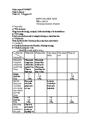 Giáo án Giáo dục công dân Lớp 7 - Tiết 35 Kiểm tra học kỳ II - Năm học 2016-2017